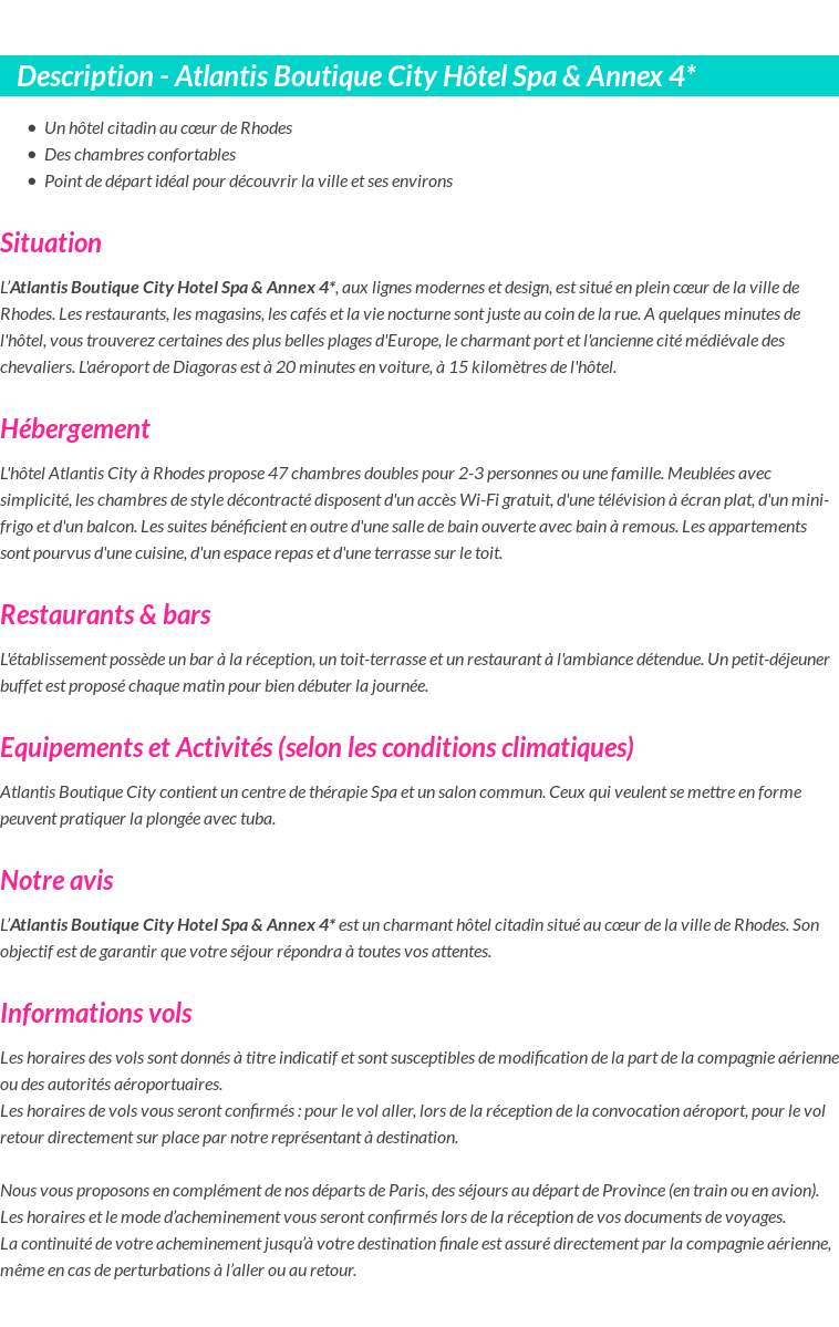 Détails du séjour