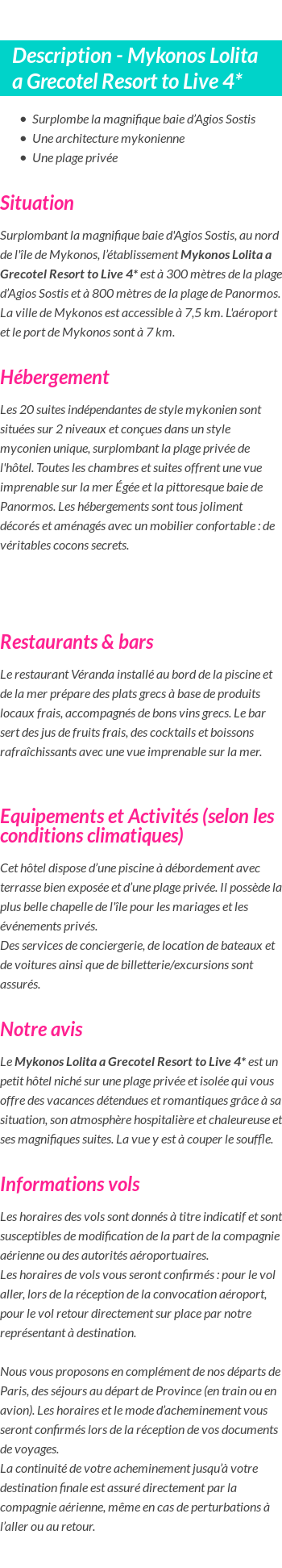Détails du séjour