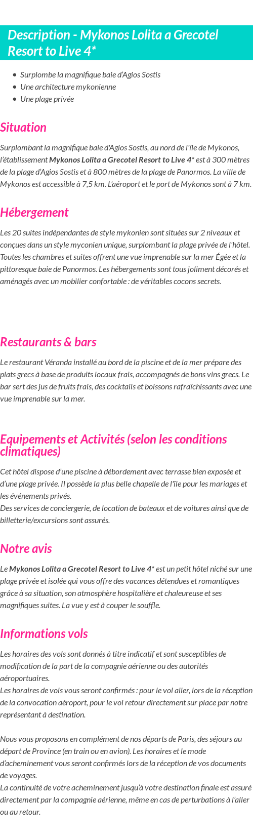 Détails du séjour