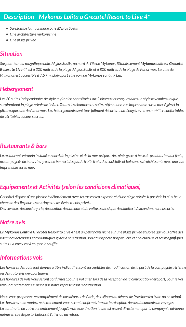 Détails du séjour