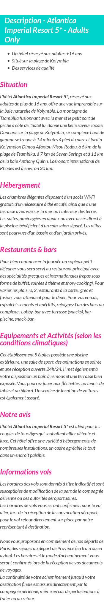 Détails du séjour