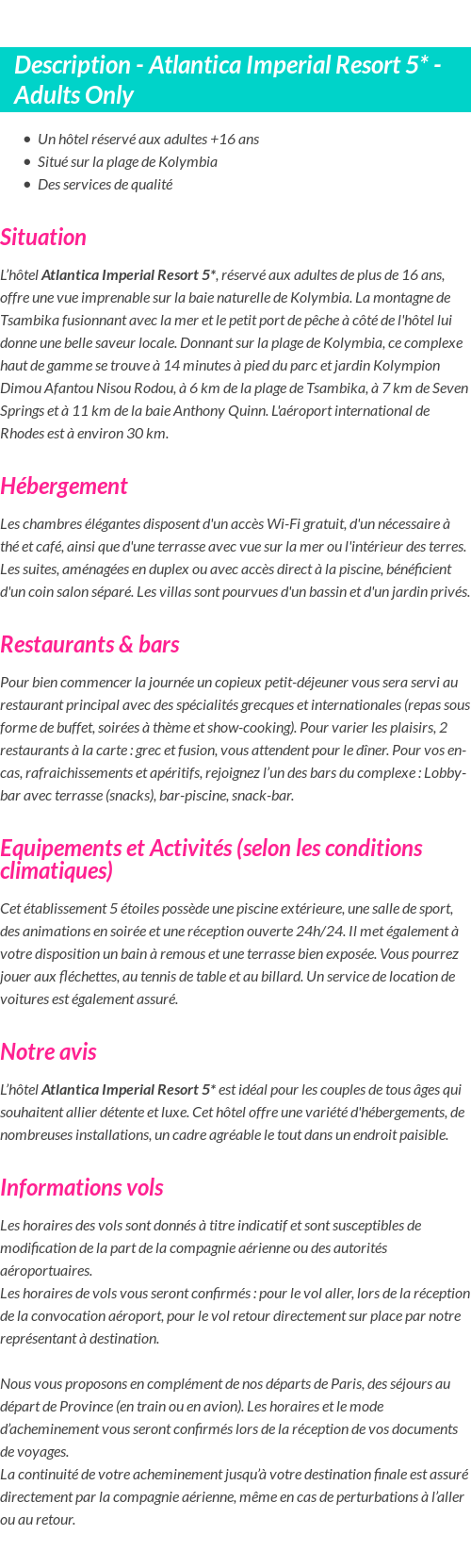 Détails du séjour