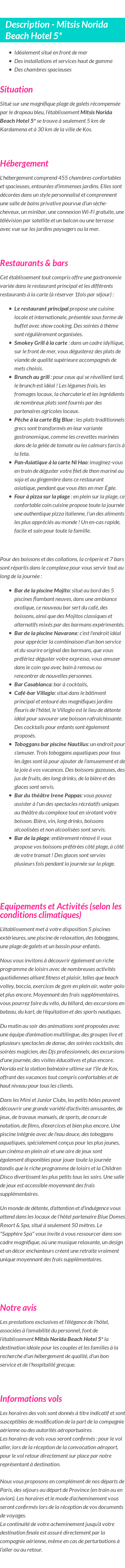 Détails du séjour