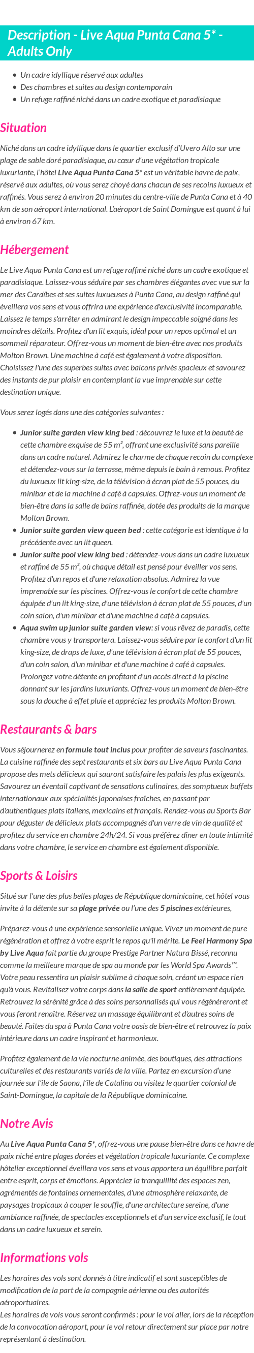 Détails du séjour