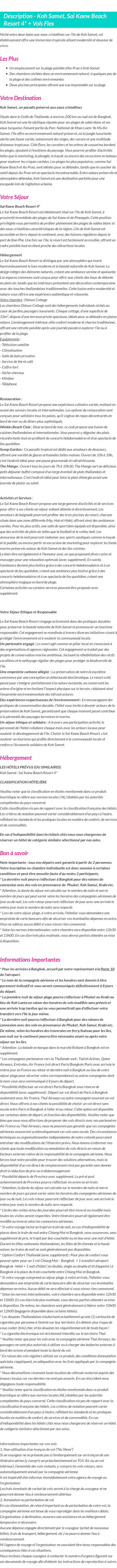 Détails du séjour