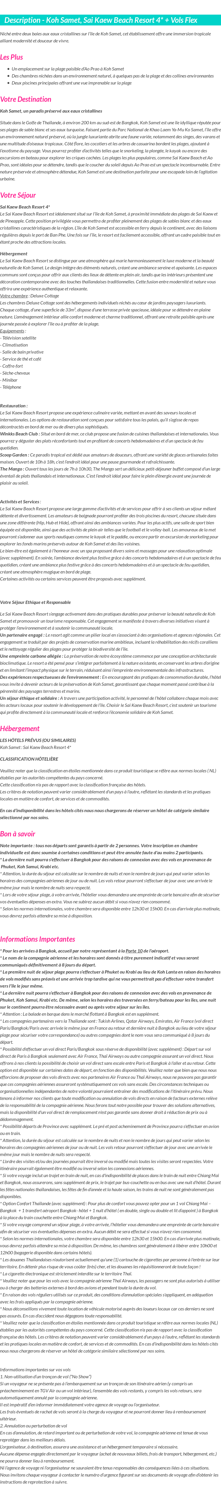 Détails du séjour