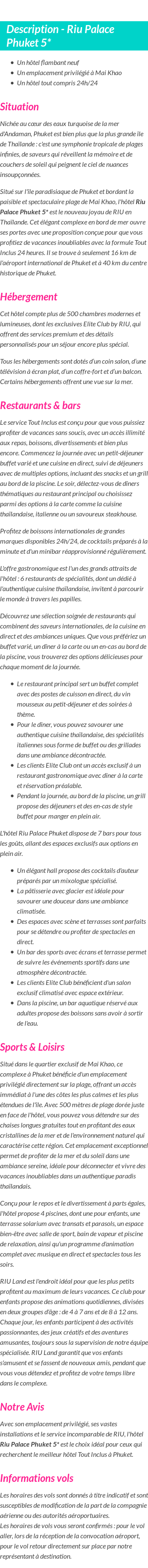 Détails du séjour