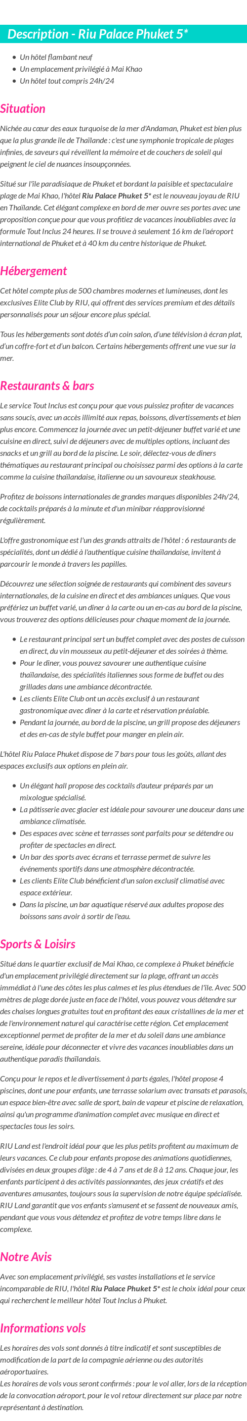 Détails du séjour