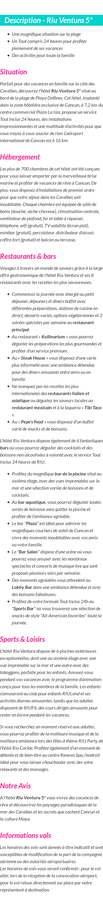 Détails du séjour
