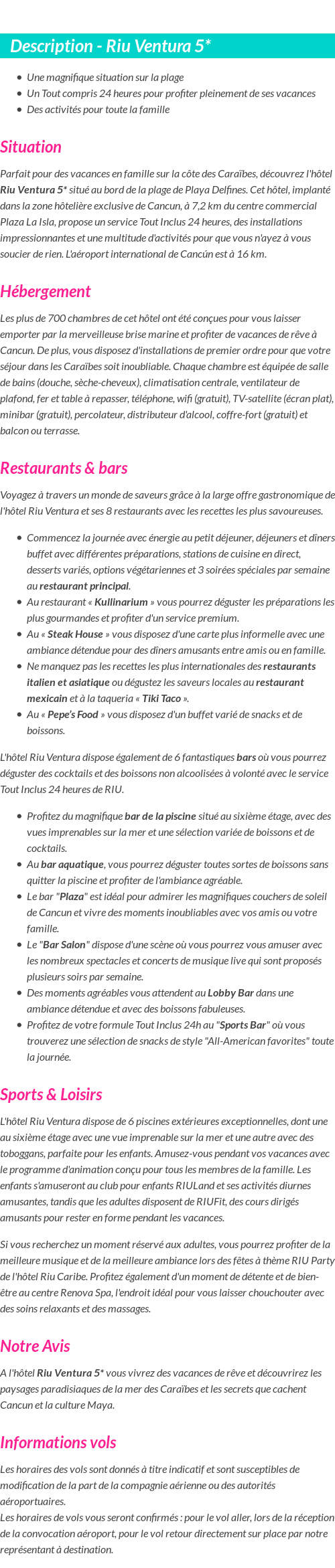 Détails du séjour