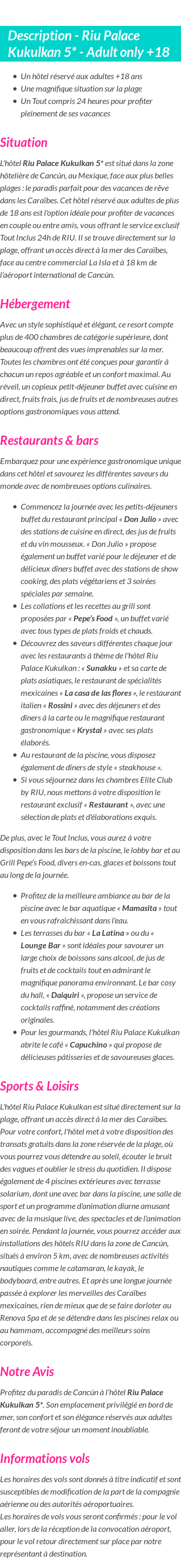Détails du séjour
