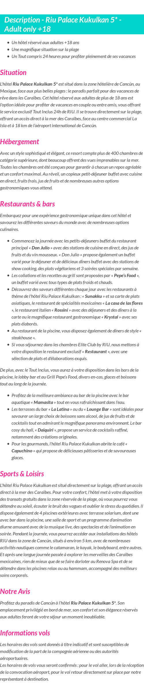 Détails du séjour