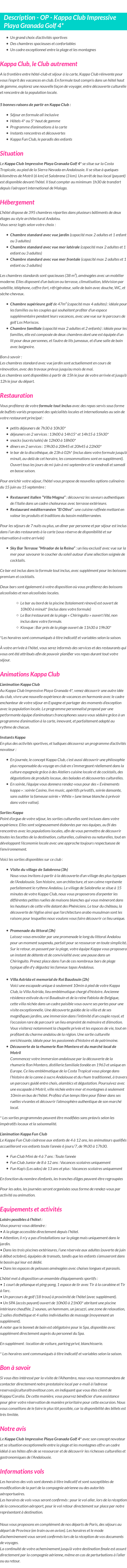 Détails du séjour
