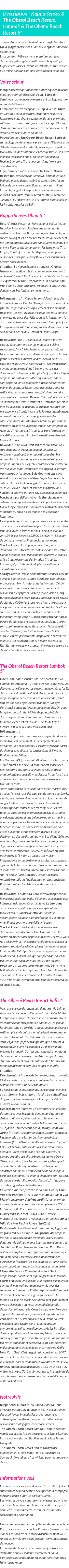 Détails du séjour