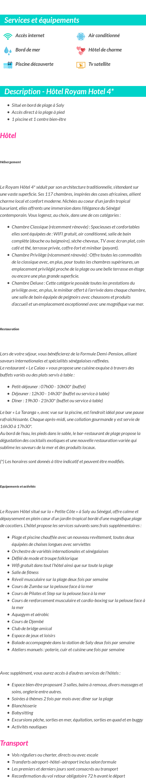 Détails du séjour