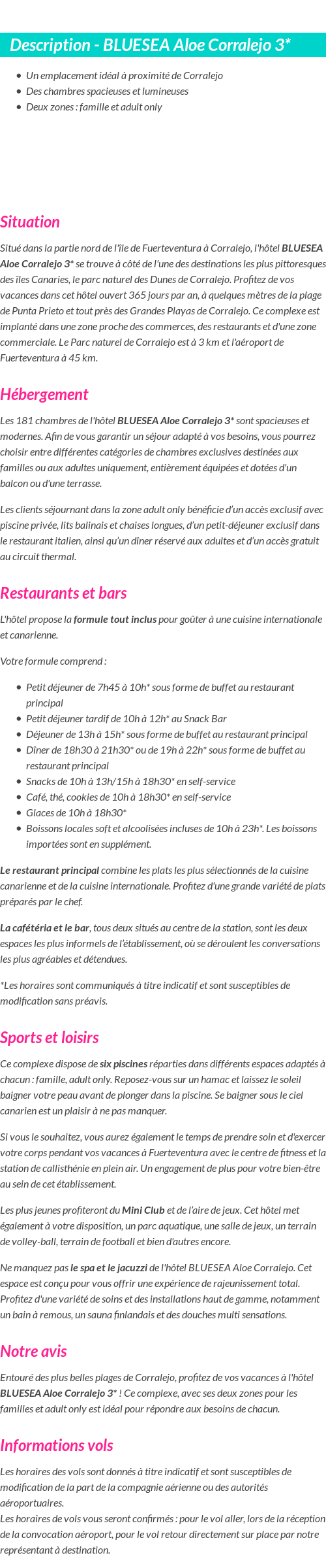 Détails du séjour