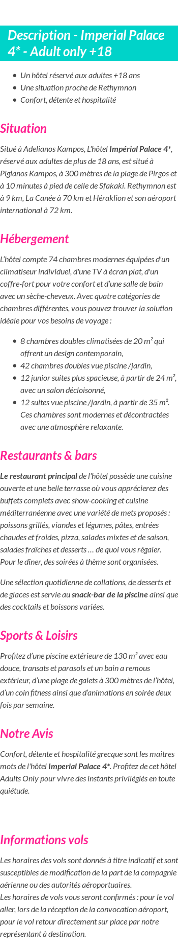 Détails du séjour