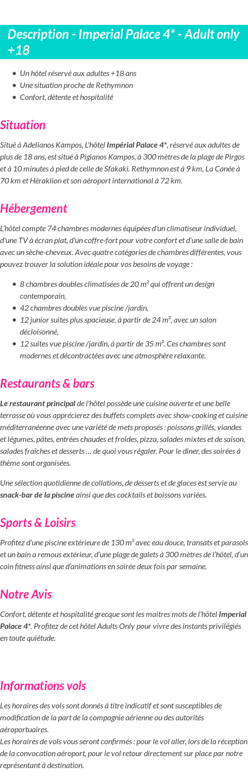 Détails du séjour