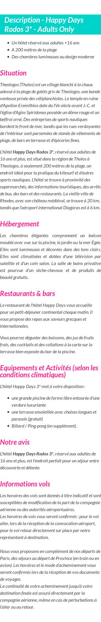 Détails du séjour