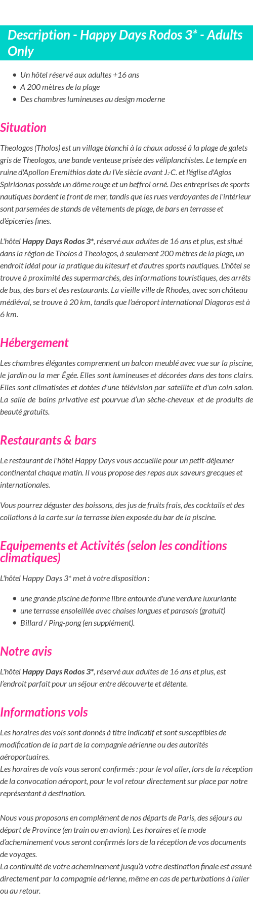 Détails du séjour