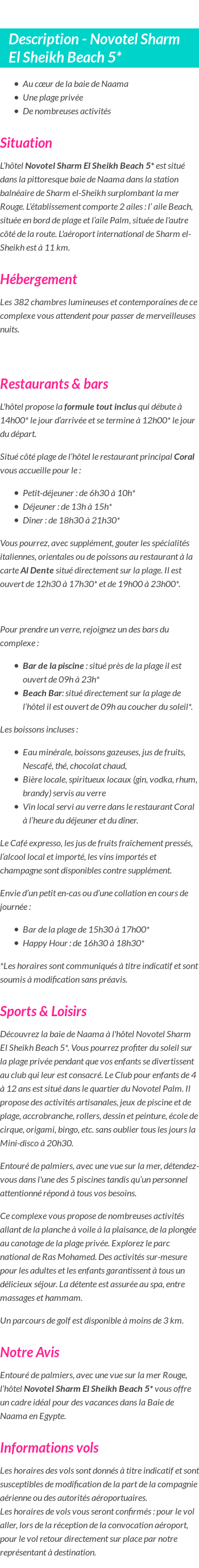 Détails du séjour
