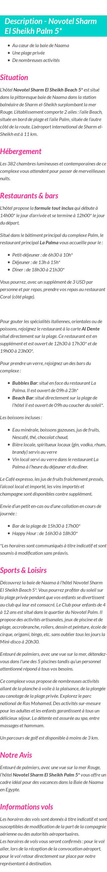 Détails du séjour