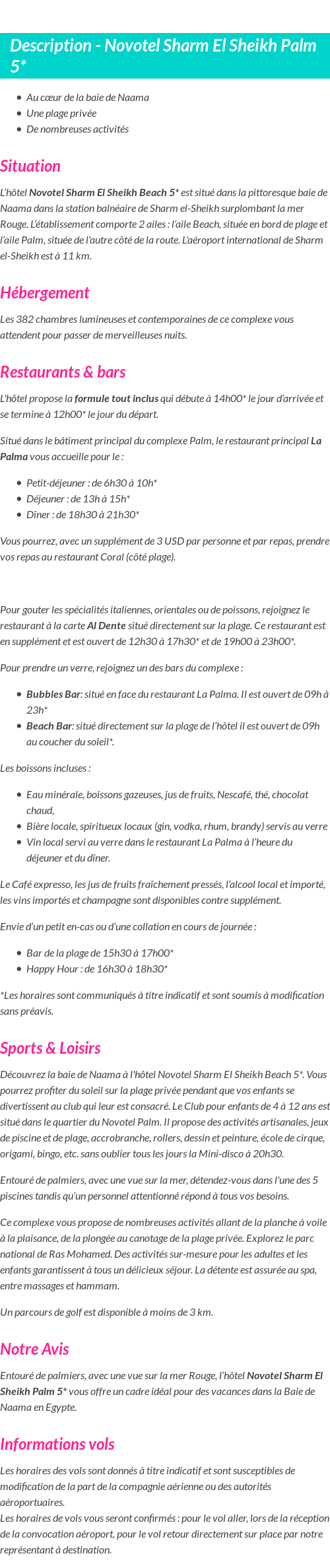 Détails du séjour