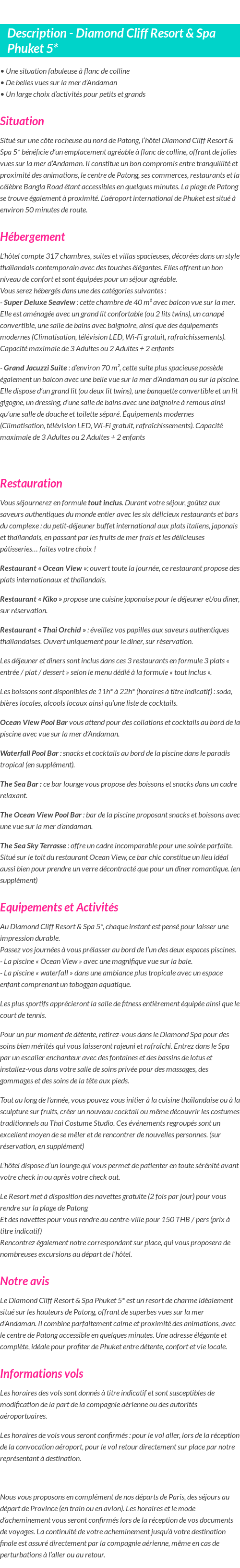 Détails du séjour