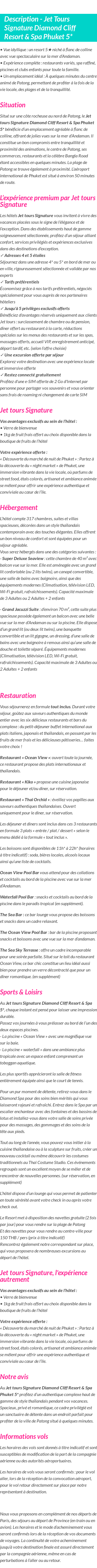Détails du séjour