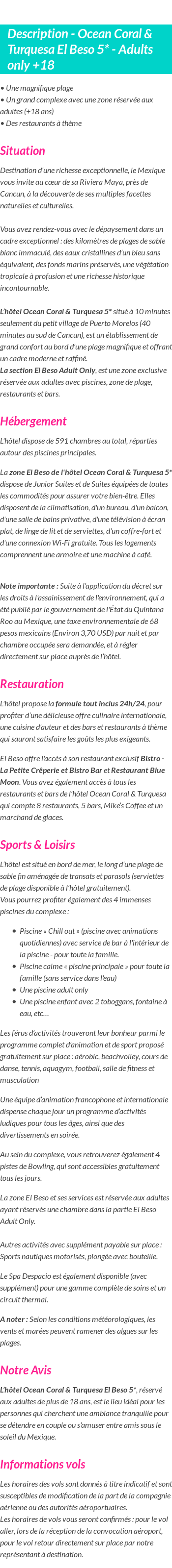 Détails du séjour