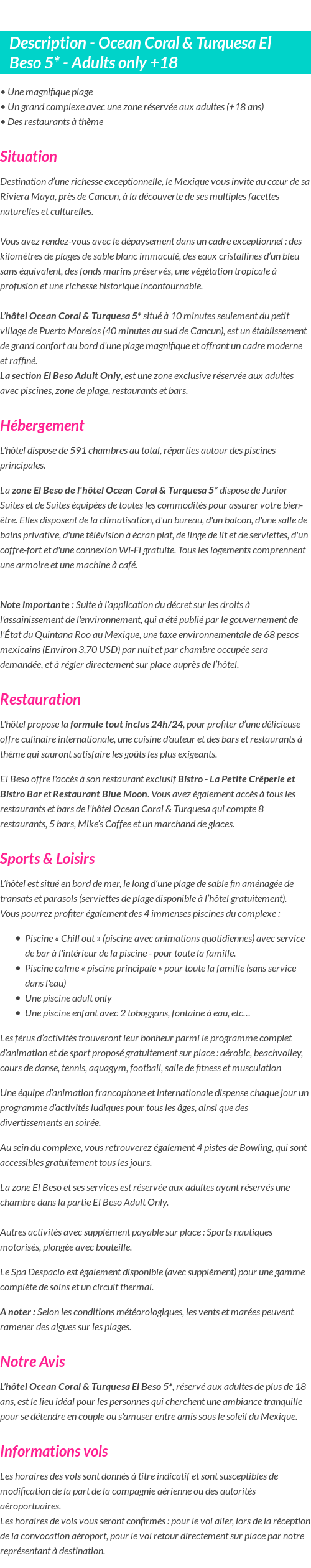 Détails du séjour