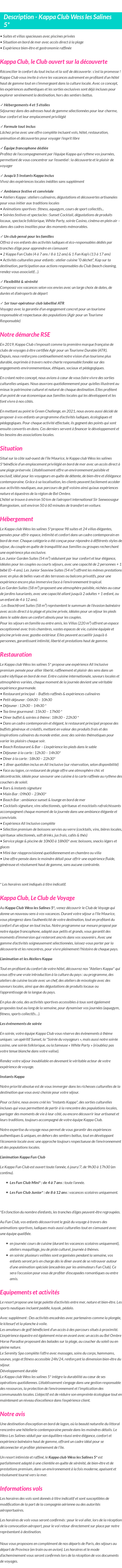 Détails du séjour