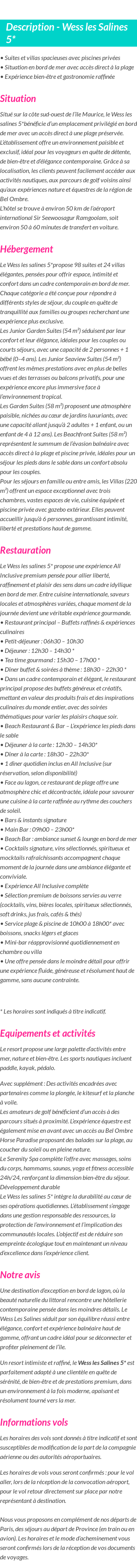 Détails du séjour