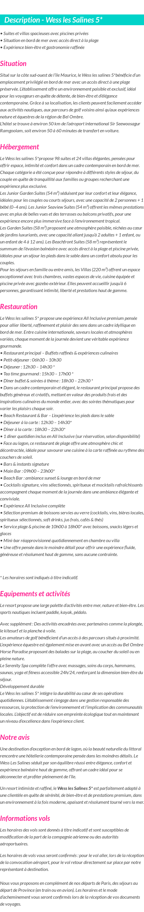 Détails du séjour