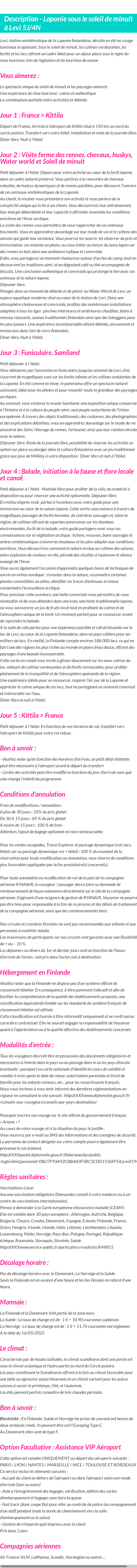 Détails du séjour