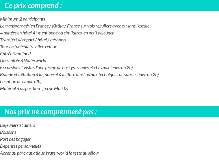 Conditions tarifaires