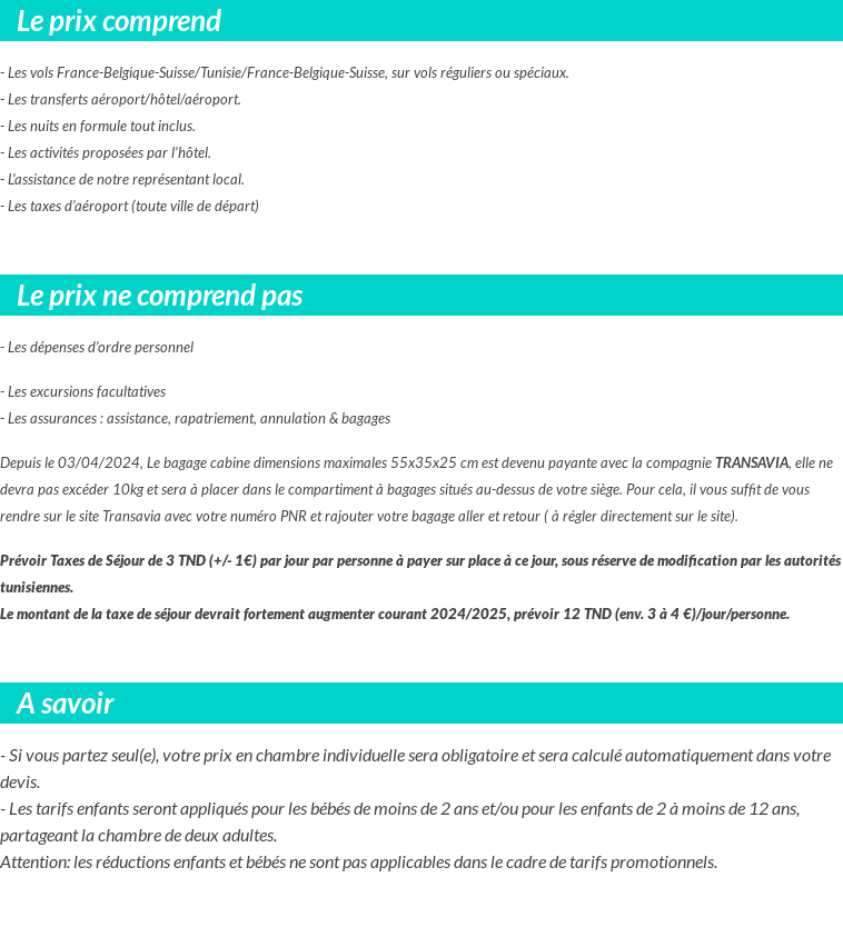 Conditions tarifaires