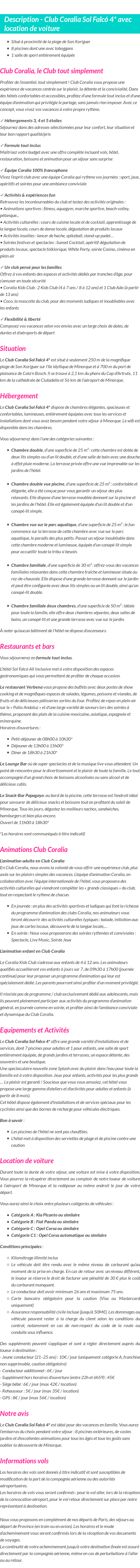 Détails du séjour