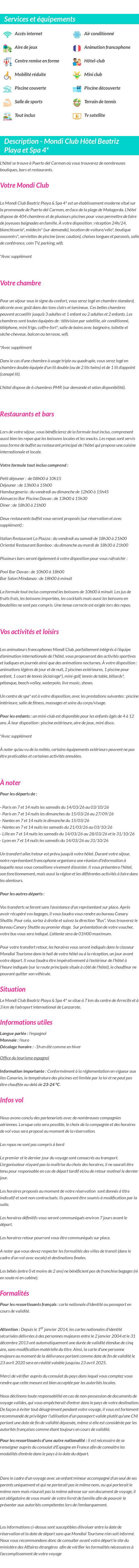 Détails du séjour