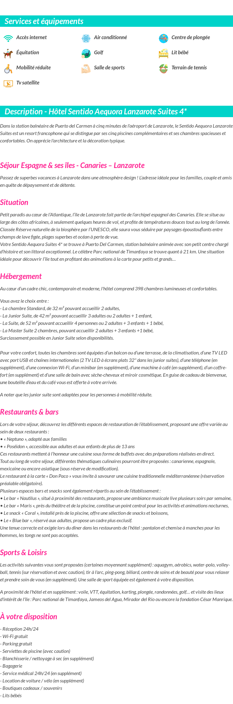 Détails du séjour