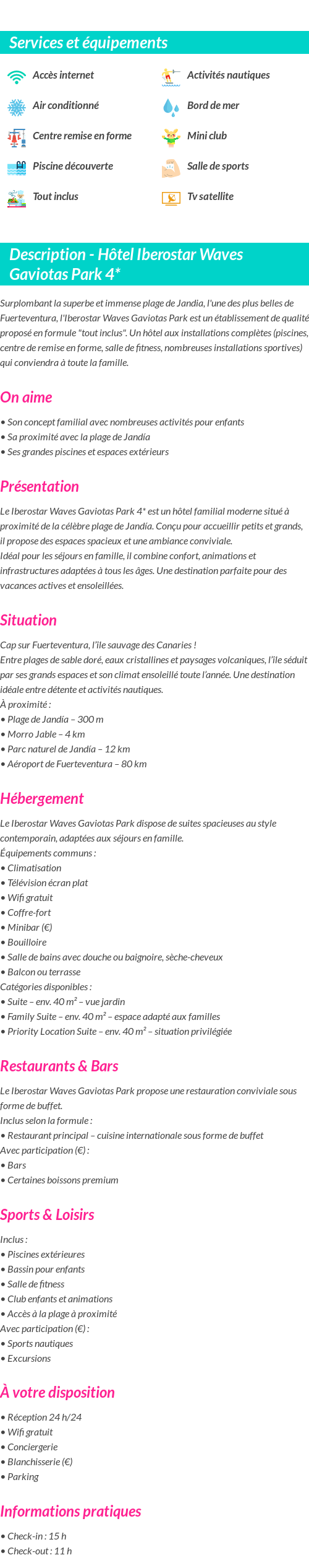 Détails du séjour