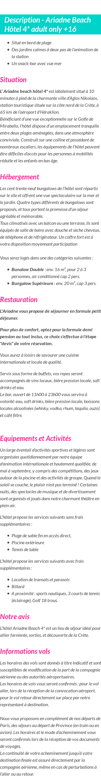 Détails du séjour