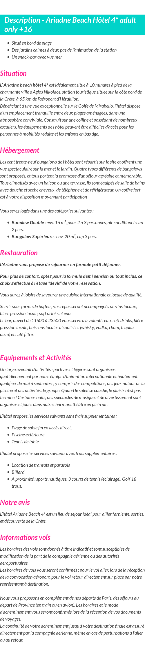 Détails du séjour