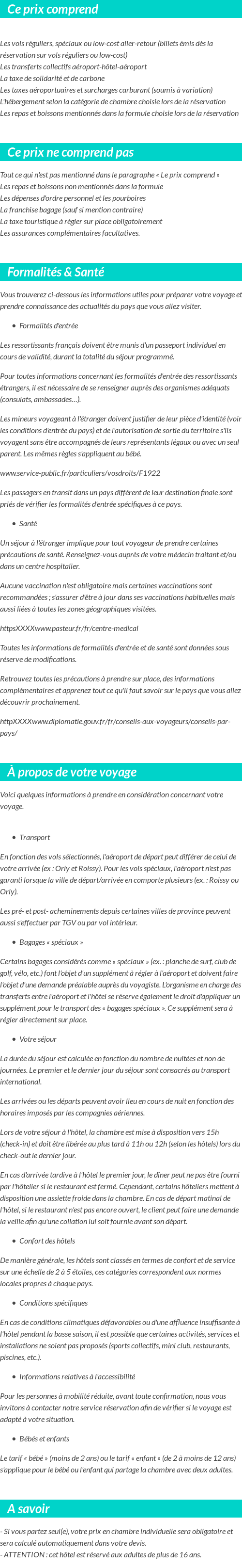 Conditions tarifaires