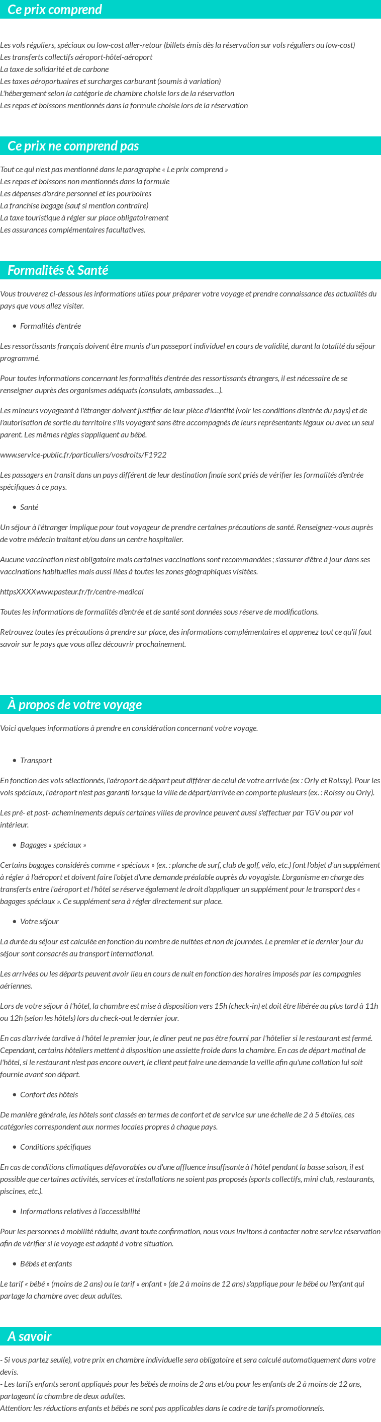 Conditions tarifaires