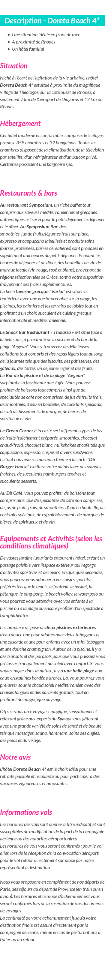 Détails du séjour