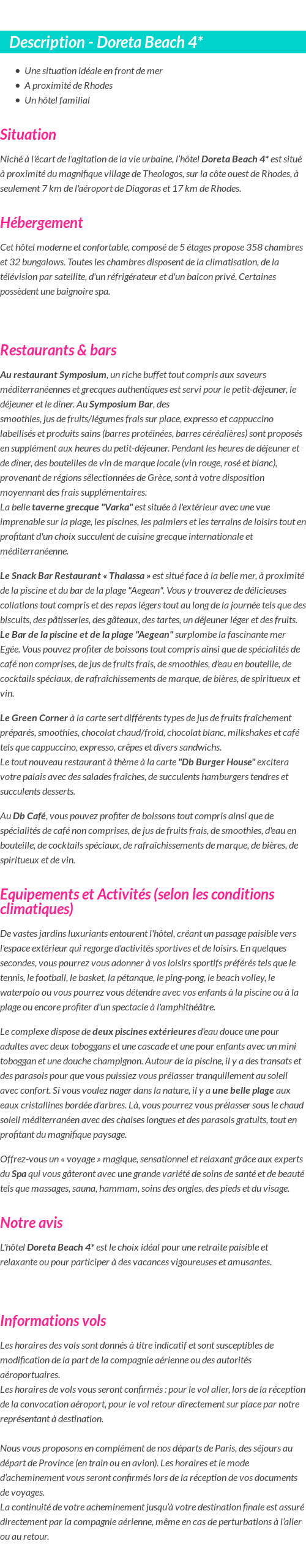Détails du séjour