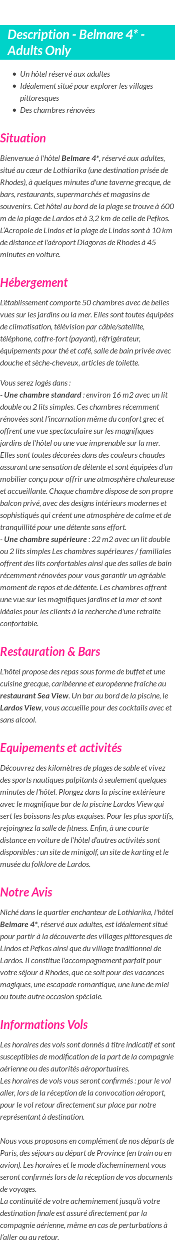 Détails du séjour