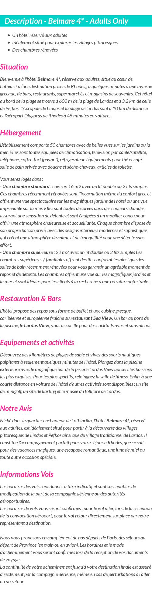 Détails du séjour