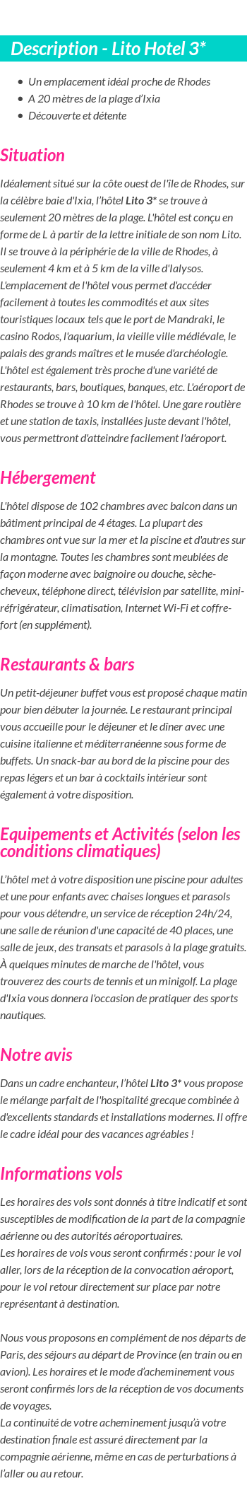 Détails du séjour
